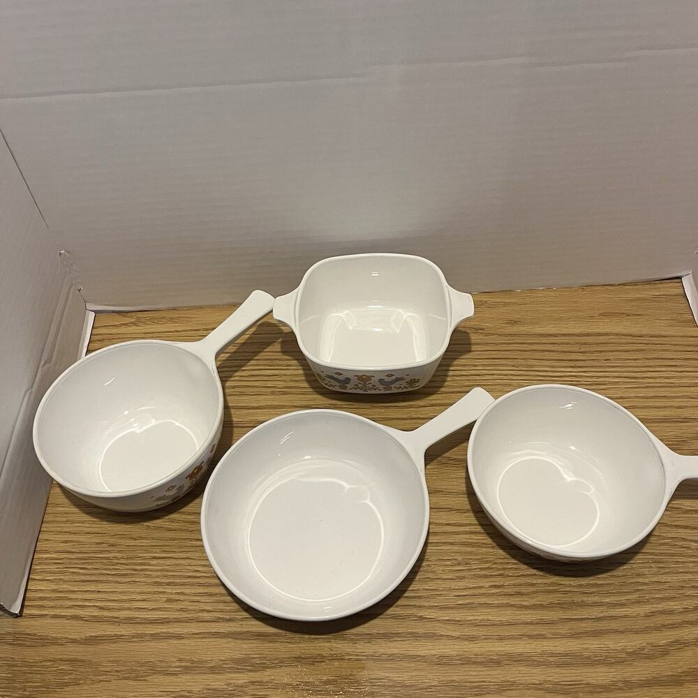 Corning Ware Country Festival Bluebird Pattern Casserole Sauce Dishes Set Of 4 - Picture 2 of 7